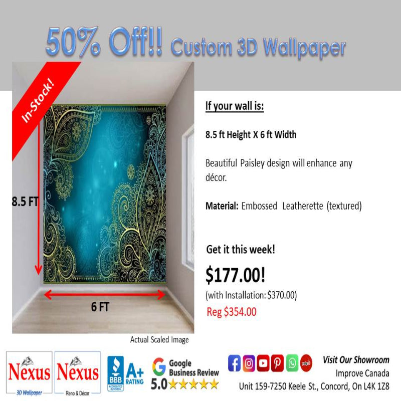 In-Stock Custom 3D Wallpaper Blue Paisley SKU# WAL0385